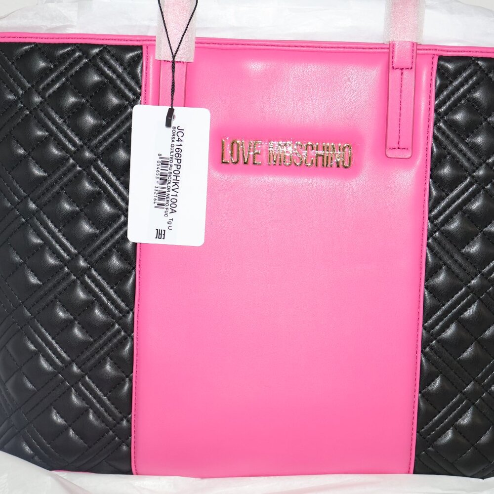 Love Moschino Quilted Tote Black Pink Shoulder Bag Gold Hardware - Picture 8 of 12